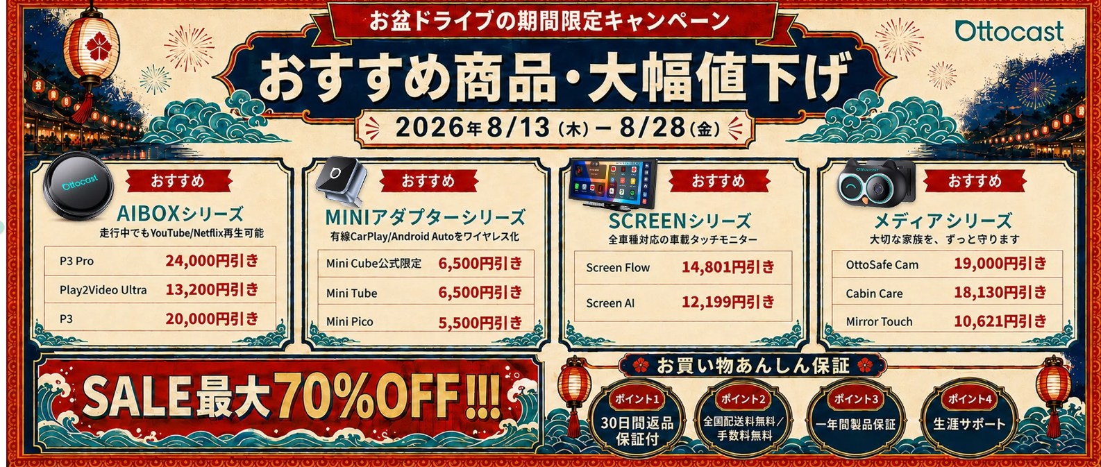 【最大74%OFF】Ottocast公式クーポン＆セール最安ガイド
※機種別に最安を解説（2026年8月検証済）